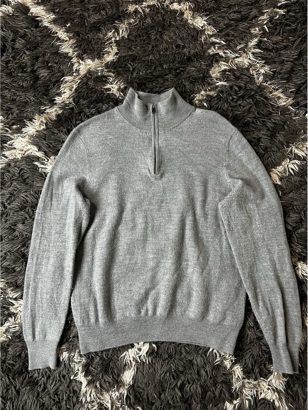Christian Lacroix 100% Extrafine Merino Wool 1/4 Zip Sweater Gray Mens Medium